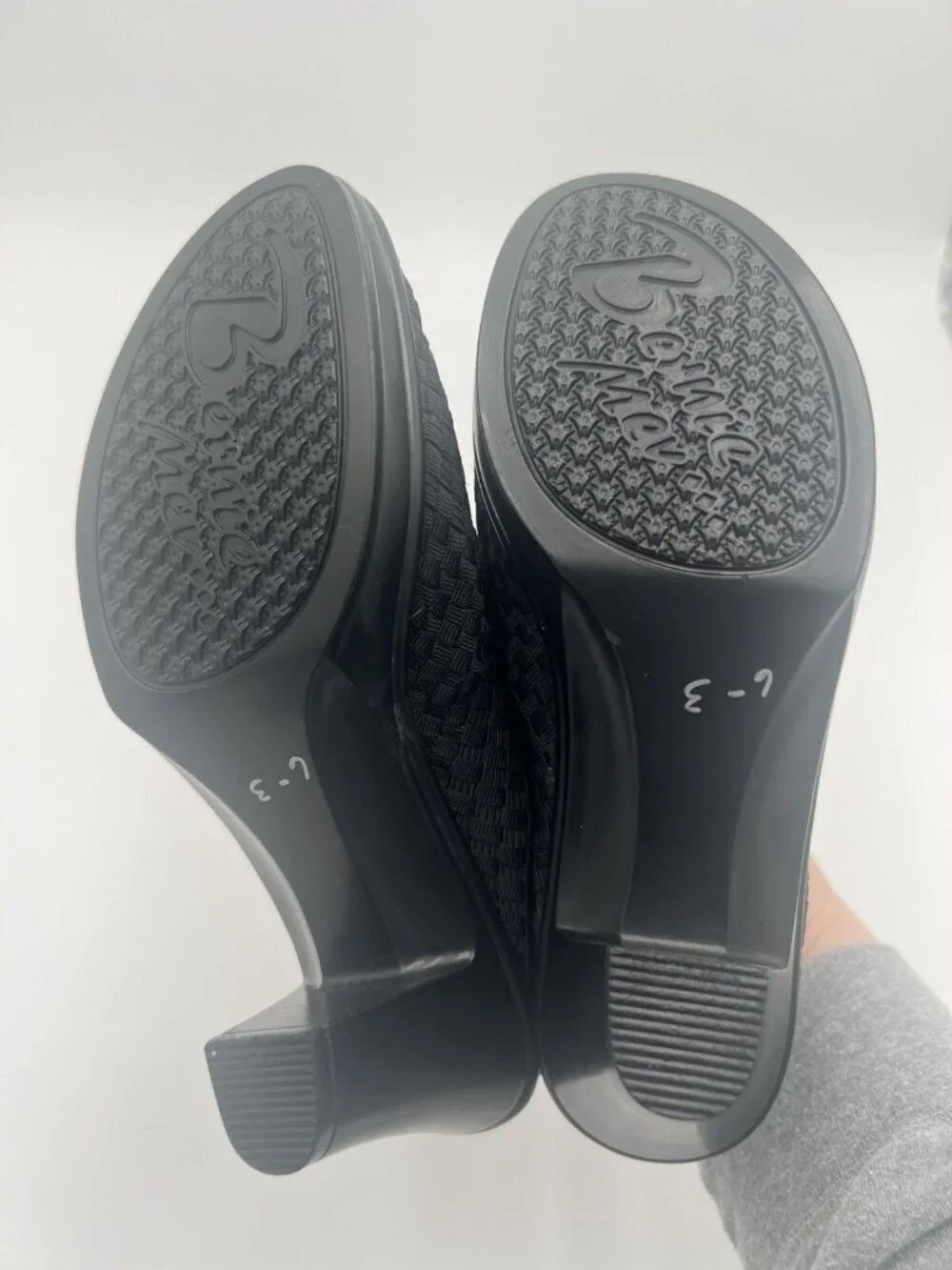 Bernie Mev Claire Woven Peep Toe Heels Black Comfort Slip On EU 38 US 7 7.5 NWOB